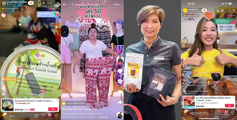 (ภาพจากซ้ายไปขวา: คอนเทนต์ติดตะกร้าจากร้าน“ปลาวัน Farm to Table”, คุณนริศตา กรภัสร์วานิชย์ เจ้าของร้าน "Tinybity" , คุณสุรีรัตน์ ทรัพย์เสรีชัย เจ้าของร้าน "Oriental Coffee", ณชนนิกานต์ กุลยิ่งรุ่งเรือง ผู้ก่อตั้ง "Snackies")